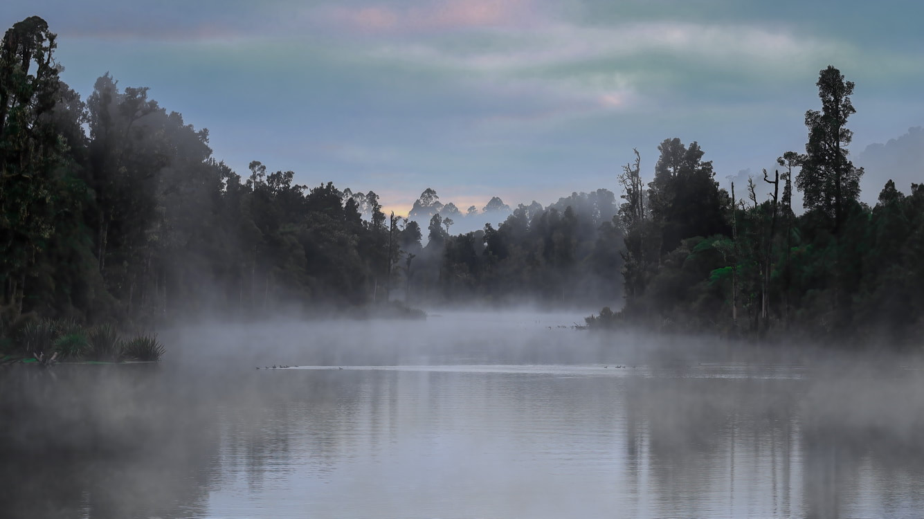 Lake Brunner. Crooked River. On a misty morning.