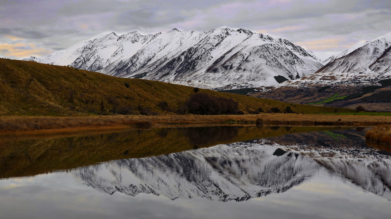 Lake Ohau, NZ. Dark Winter colours and Lake Reflections.