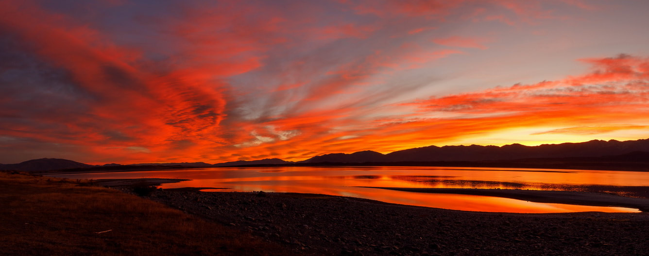 Lake Pukaki. New Zealand. Evening Sunset.