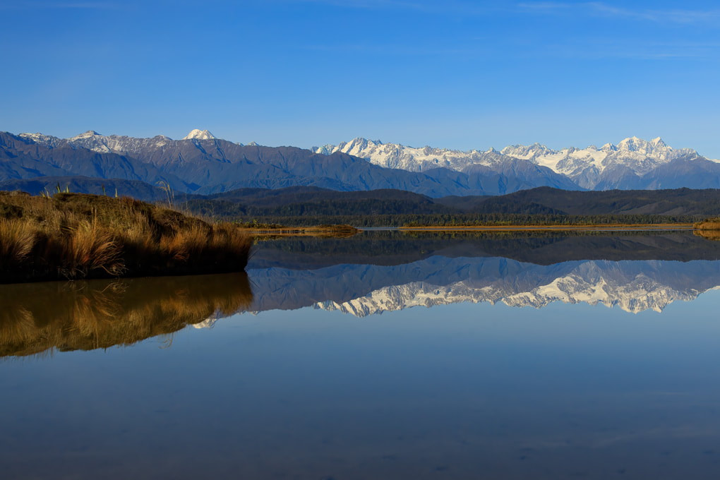 Okarito Lagoon Southern Alps Photography Landscape New Zealand Beautiful Reflection.